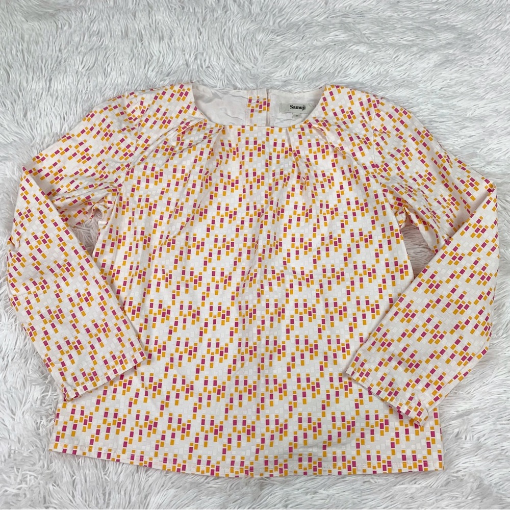 Samuji long sleeve printed cotton shirt top button back crew neck